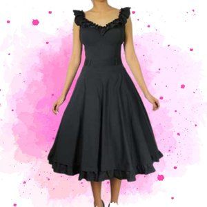24/26 Black Ruffle Pin-up Wide Neck Dress 1960's Style 4X NWOT